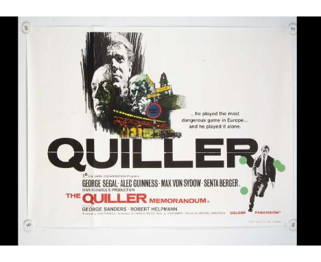 The Quiller Memorandum (1966) Quad Poster, UK Quad poster for the Spy Thriller starring Alec Guinness with Brian Bysouth art 