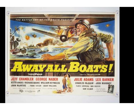 Away All Boats (1956) Quad Poster, UK Quad poster for this little known WWII Drama with striking artwork by Bill Wiggins - ro