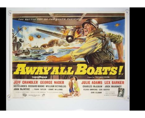Away All Boats (1956) Quad Poster, UK Quad poster for this little known WWII Drama with striking artwork by Bill Wiggins - ro