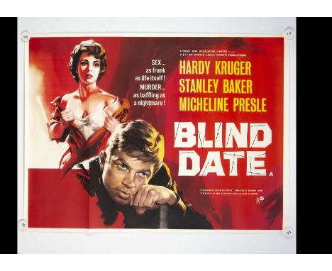 Blind Date (1959) Quad Poster, UK Quad poster for the thriller starring Hardy Kruger and Stanley Baker - rolled with light fo