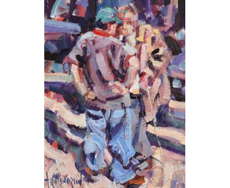 Arthur K. Maderson (b.1942) Killing Time (Tallow Horse Fair) oil on board signed lower left and titled on reverse 42 x 33cm (