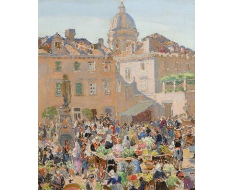 Letitia Marion Hamilton RHA (1875-1964) The Flower Market, Dubrovnik oil on canvas signed 'LMH' lower right 61 x 52cm (24.02 