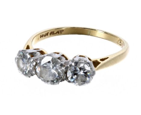 Good 18ct and platinum three stone brilliant-cut diamond set ring, 1.20ct approx, clarity VS-SI, colour I/J, 3.9gm, ring size