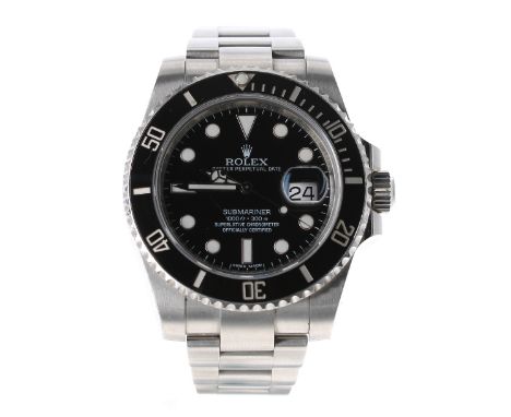 Rolex Oyster Perpetual Date Submariner stainless steel gentleman's bracelet watch, ref. 116610, serial no. WS087xxx, ceramic 