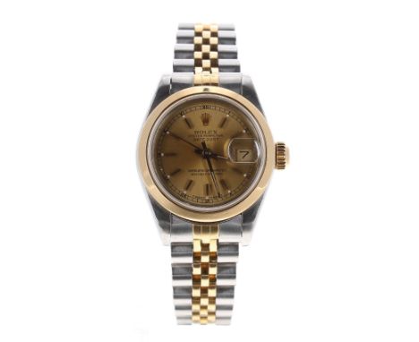 Rolex Oyster Perpetual Datejust gold and stainless steel lady's bracelet watch, ref. 69163, circa 1989, serial no. L273xxx, p