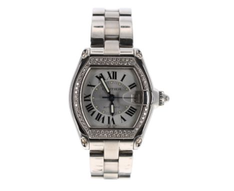 Cartier Roadster automatic stainless steel wristwatch, ref. 2510, serial no. 89147xxx, after-market set diamond bezel, 43mm i