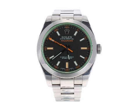 Rolex Oyster Perpetual Milgauss stainless steel gentleman's bracelet watch, ref. 116400GV, circa 2008, serial no. V814xxx. Oy