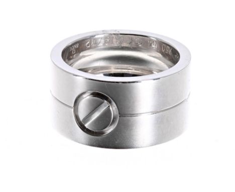 Cartier 18ct white gold 'Love' band ring, signed and numbered CJ9772, 16.3gm, band width 11mm, ring size N