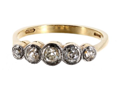 18ct yellow gold old-cut diamond five stone ring, 0.50ct approx, clarity SI1-I1, colour I/K, width 5.5mm, 3.7gm, ring size S