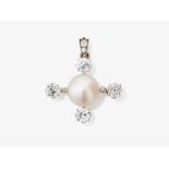 Anhänger mit großer boutonförmiger Perle und Diamanten - Paris, Anfang 20. Jh.