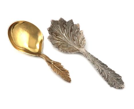 A Victorian cast silver caddy spoon, by George Adams, London 1849, leaf bowl, and leaf handle, the reverse of the terminal wi