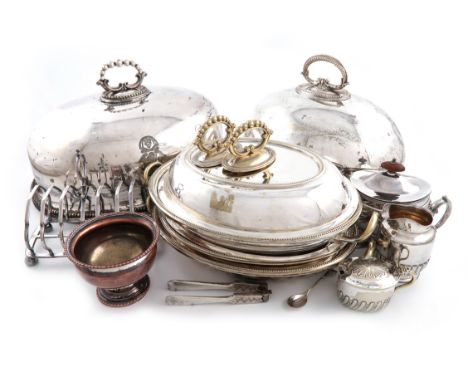 A mixed lot, comprising silver items: an Edwardian inkwell, London 1903, a pair of pierced bonbon dishes, a pair of George II