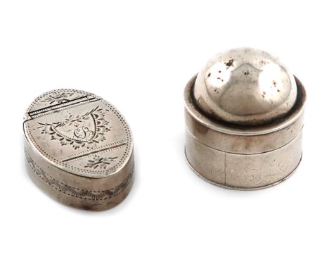 A George III silver box, by Samuel Pemberton, Birmingham 1796, oval form, flush-hinged cover, engraved decoration, length 2.7