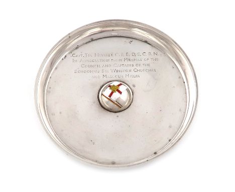 A silver and enamel ashtray, by Turner &amp; Simpson, Birmingham date letter rubbed, circular form, with a central raised but