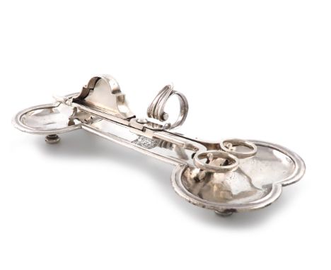 An early 18th century French provincial silver snuffers stand and associated snuffers, possibly by Jacques Dubaine or Etienne