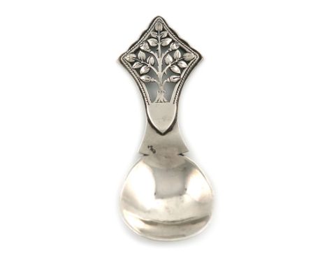 By H. G. Murphy, an Arts and Crafts silver caddy spoon, London 1933, oval bowl, the handle pierced with the Tree of Life, len