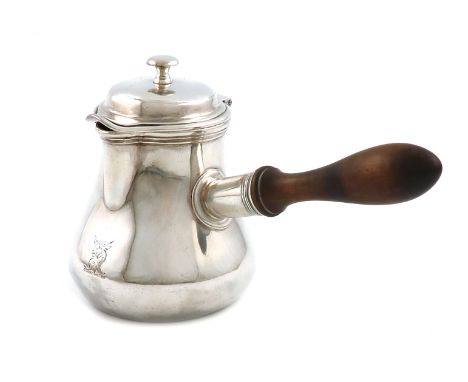 A George III silver milk pot, by Paul Storr, London 1793, in the French manner, baluster form, turned baluster wooden side ha