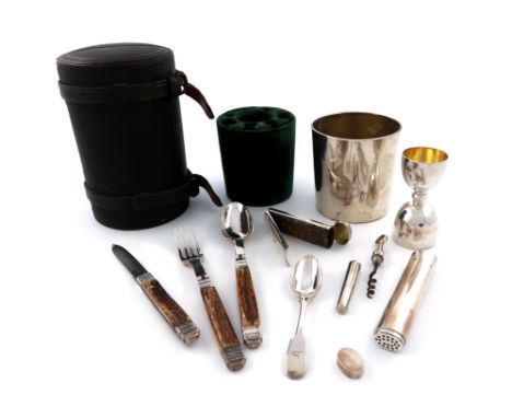 An Indian Colonial silver campaign set, by Hamilton and Co. Calcutta, circa 1850, comprising: two beakers of tapering circula