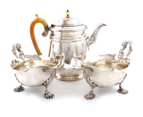 λA matched pair of Royal George III silver sauce boats, one possibly by Joseph Steward, London 1765, the other by Robert Garr