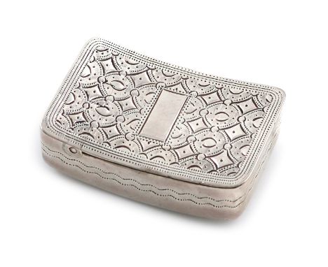 A George III silver snuff box, by Joseph Willmore, Birmingham 1814, curved rectangular form, engraved decoration, length 3.8c