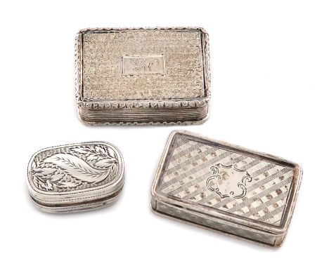 A small collection of three silver vinaigrettes, comprising: one by Nathaniel Mills, Birmingham 1841, rectangular form, engra