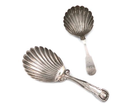A Victorian Scottish silver King's pattern caddy spoon, by A G Whighton, Edinburgh 1843, shell bowl, plus a Scottish Fiddle p