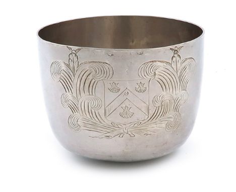 A Charles II silver tumbler cup, maker's mark WF conjoined, probably by William Francis, London 1683, circular form, engraved