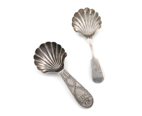 A George III provincial silver Bright-cut caddy spoon, by Thomas Watson, Newcastle circa 1800, fluted shell bowl, the termina