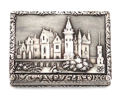 A William IV silver 'castle-top' vinaigrette, Abbotsford House, by Joseph Willmore, Birmingham 1835, rectangular form, the hi