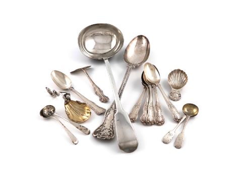 A mixed lot of silver flatware, comprising: an early-Victorian Adelaide pattern basting spoon, by George Adams, London 1840, 