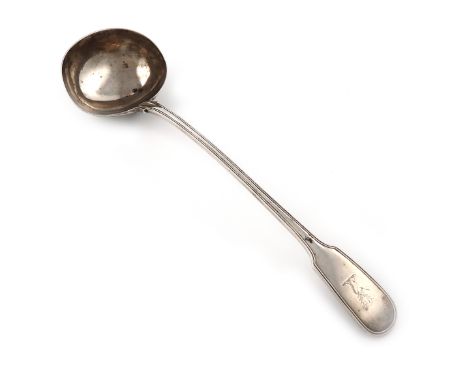 A George IV silver Fiddle and Thread pattern soup ladle, by Messrs. Lias, London 1827, oval bowl, the terminal with a crest, 