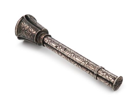 A Charles II silver penner and inkwell, with maker's mark JB conjoined, circa 1682, the trefoil shaped cylindrical body with 