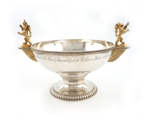 A modern parcel-gilt silver commemorative two-handled rose bowl, by Garrard and Co, London 1990, edition number 75, circular 