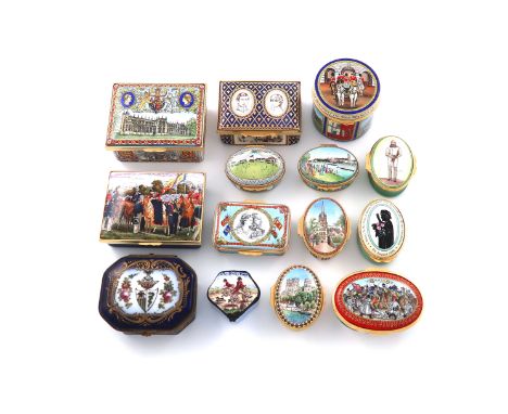 A collection of modern Halcyon Days enamelled boxes, comprising: one celebrating the 150th Anniversary of the first Victoria 