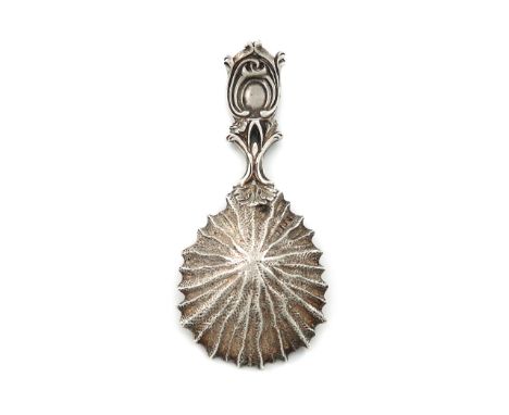 A Victorian cast silver limpet caddy spoon, by Francis Higgins, London 1843, the bowl cast as a limpet shell, the handle with