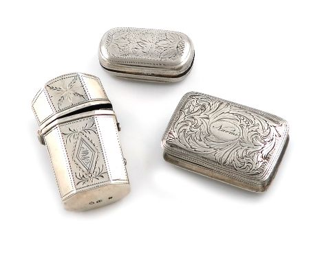 A George IV silver vinaigrette, by Joseph Willmore, Birmingham 1829, rectangular form, engraved decoration, the cover inscrib