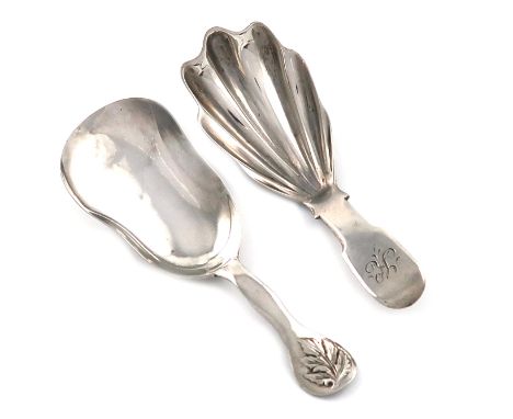 A Victorian provincial silver caddy spoon, by Henry Ellis, Exeter 1848, shaped oblong bowl, the terminal with a leaf motif, l