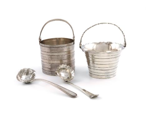 A George II silver cream pail, by Ayme Videau, London, 1733, cylindrical form, with alternate bands of reeded and matted deco