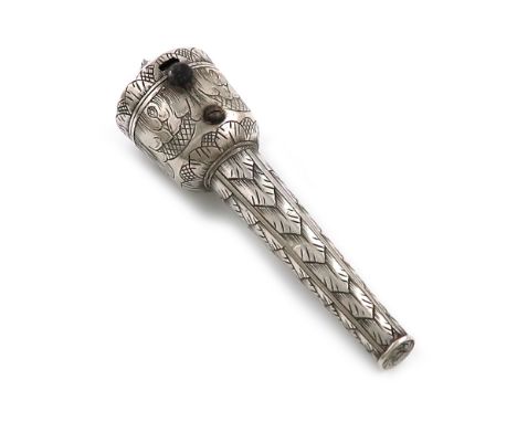 A William and Mary silver needle case / thimble case, maker's mark APD in a monogram, circa 1690, tapering form, engraved dec