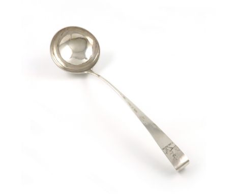 A George III Irish silver 'Hook-end' soup ladle, probably by John Laughlin Senior, Dublin 1760, also with another maker's mar