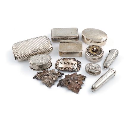 A mixed lot of silver items, various dates and makers, comprising: a late-Victorian tobacco box, probably by L. Spiers, Birmi