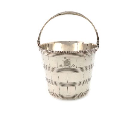 A William IV silver ice pail / wine cooler, by Paul Storr, London 1830, tapering circular pail form, with coopered decoration