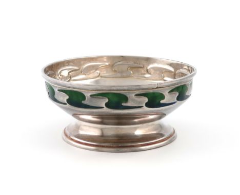 By William Hutton and Sons, an Edwardian Art Nouveau silver and enamel bowl, London 1902, retailed by Connell, Cheapside, Lon