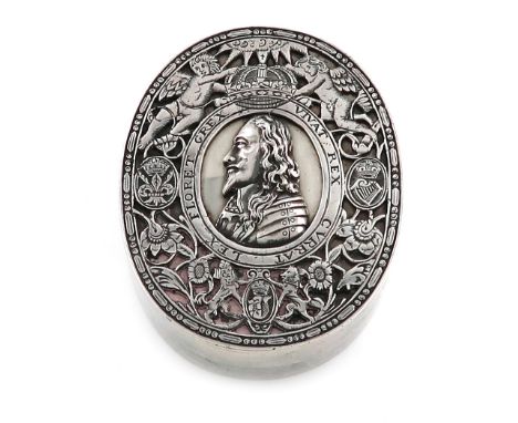 A mid-17th century silver tobacco box, unmarked, possibly by Richard Illingworth, circa 1640-1655, oval form, the pull-off co