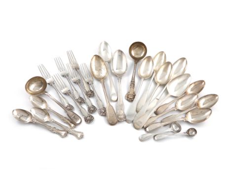 A mixed lot of silver flatware, various dates and makers, comprising: a set of six King's Husk pattern dessert forks, by Will