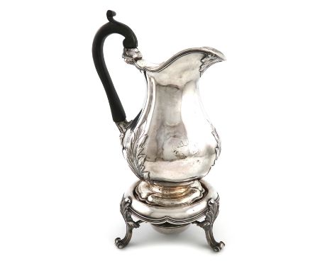 A William IV silver coffee jug and stand, by Benjamin Preston, London 1831, lobed baluster form, scroll handle, the flush-hin