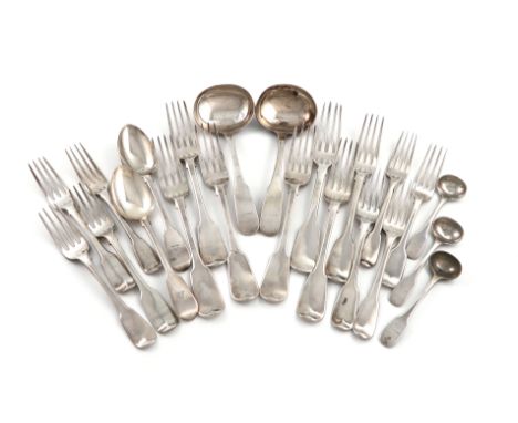 A collection of silver Fiddle pattern flatware, various dates and makers, including William Chawner 1831 and 1833, some piece