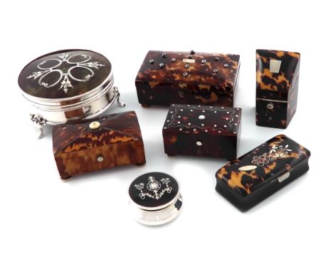 λA mixed lot of tortoiseshell boxes, comprising: an Edwardian silver-mounted tortoiseshell trinket box, Birmingham 1909, hing