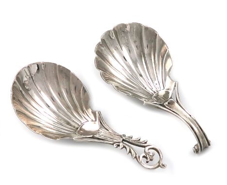 A George III silver caddy spoon, by George Smith, circa 1780, fluted shell bowl, with a bifurcated and pierced foliate and sc