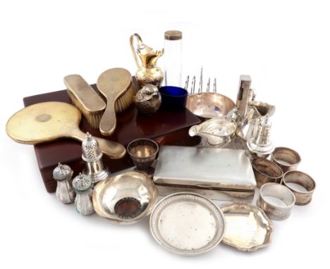 A mixed lot of silver items, various dates and makers, including: a George III silver cream boat, probably by William Skeen, 